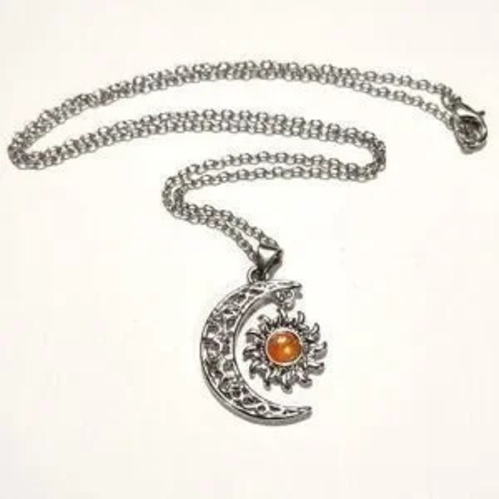 925 Silver Necklace Sun Moon orange Moonstone gemstone Valentines Birthday Gift